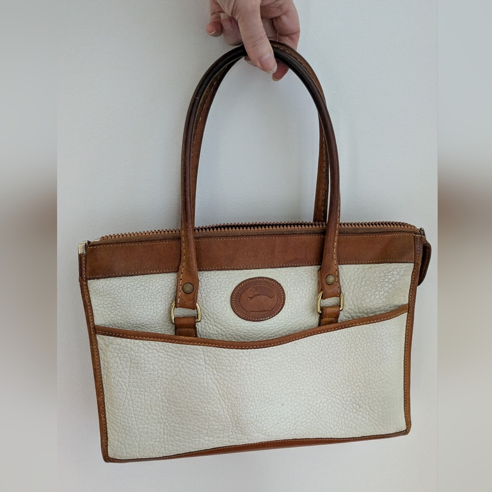 Dooney & Bourke PEBBLE LEATHER Off White With Brown Trim